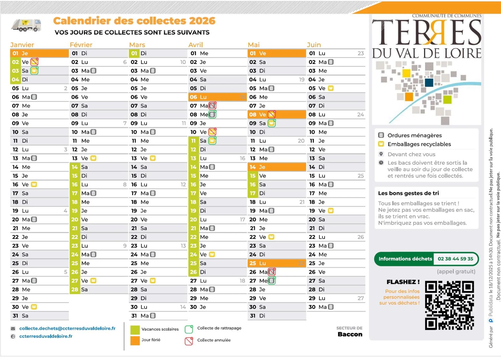Calendrier collecte 2026