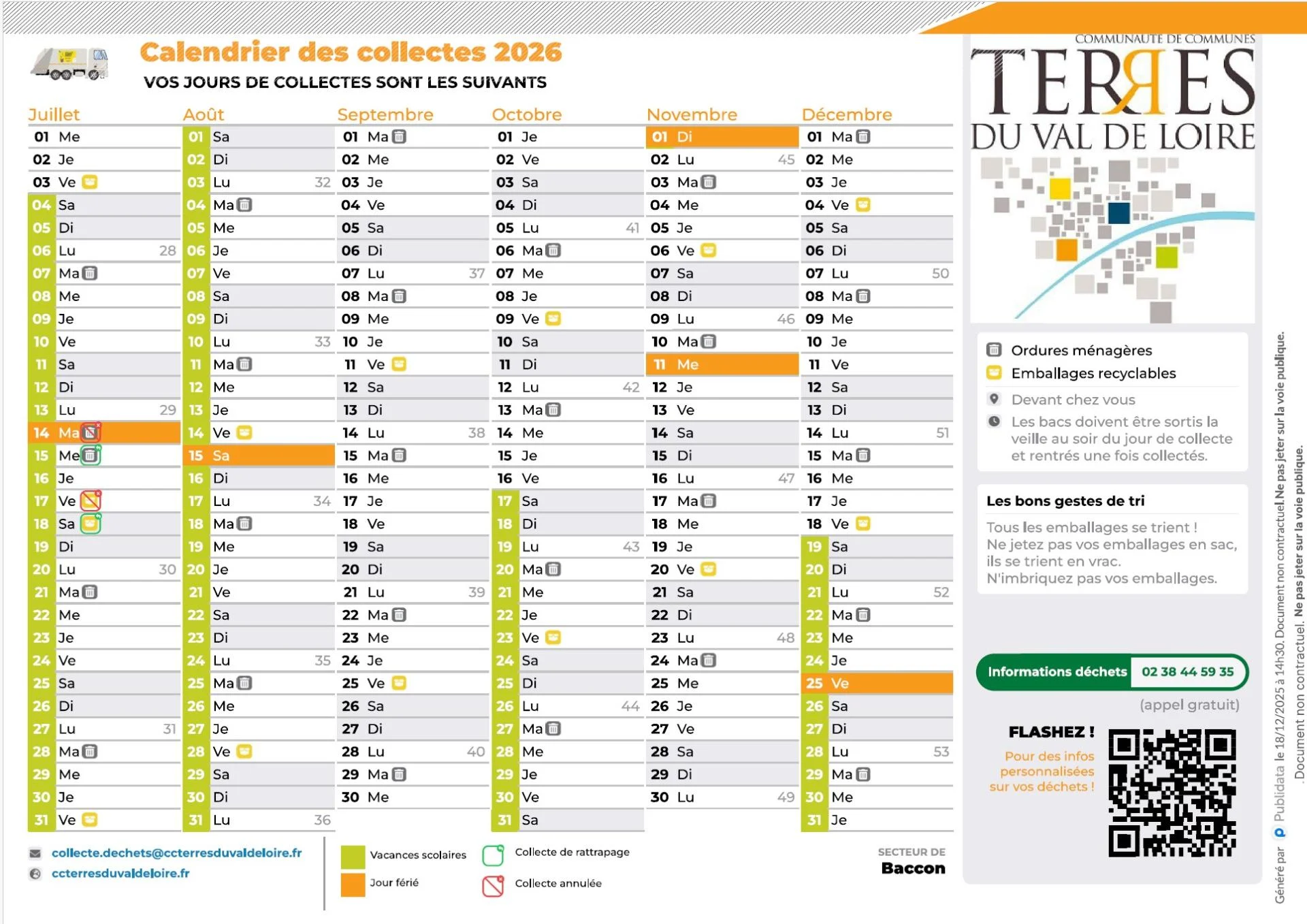Calendrier collecte 2026